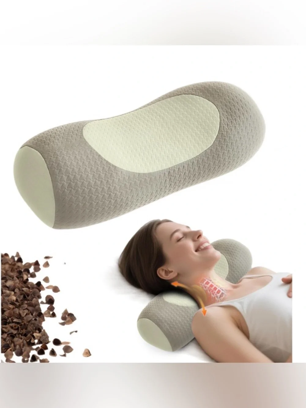 ORGANIC Buckwheat Cervical Neck Pillow for Neck Pain Relief & Spinal Alignment